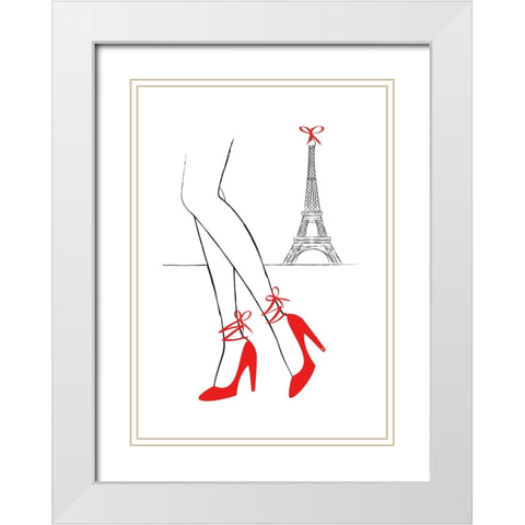 Walk in Paris White Modern Wood Framed Art Print with Double Matting by Martina