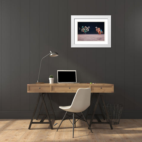 Flamingos White Modern Wood Framed Art Print with Double Matting by Zhividze, Salome