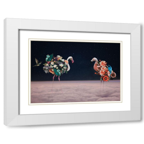 Flamingos White Modern Wood Framed Art Print with Double Matting by Zhividze, Salome