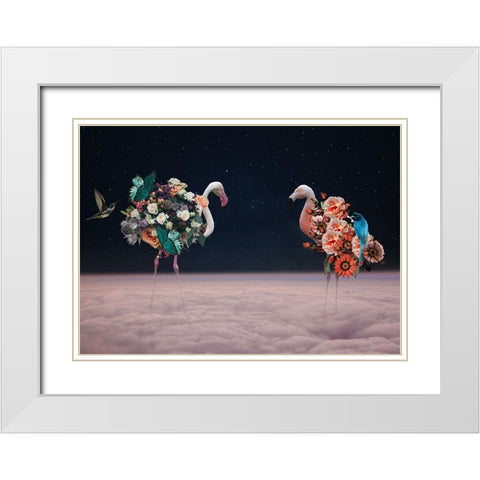 Flamingos White Modern Wood Framed Art Print with Double Matting by Zhividze, Salome