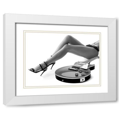 Leggy Les Paul White Modern Wood Framed Art Print with Double Matting by Drake, David