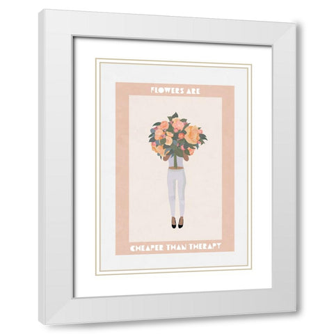 Flowers are cheaper than therapy White Modern Wood Framed Art Print with Double Matting by Manovski, Sarah