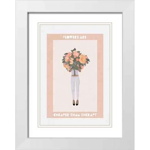 Flowers are cheaper than therapy White Modern Wood Framed Art Print with Double Matting by Manovski, Sarah