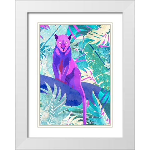 Pink Panther in the neon jungle White Modern Wood Framed Art Print with Double Matting by Manovski, Sarah