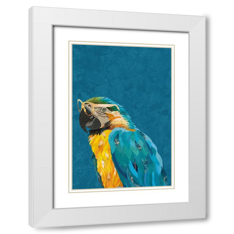 Vibrant macaw wearing glasses White Modern Wood Framed Art Print with Double Matting by Manovski, Sarah