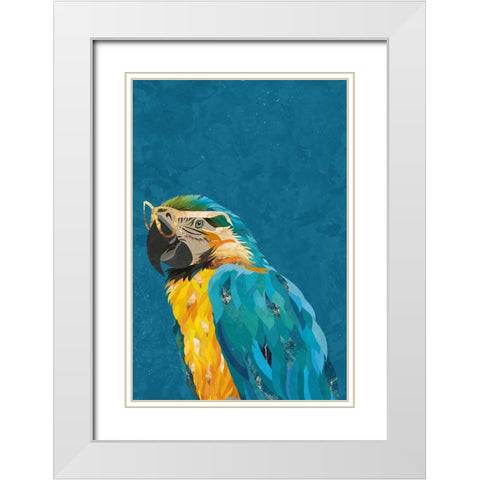 Vibrant macaw wearing glasses White Modern Wood Framed Art Print with Double Matting by Manovski, Sarah