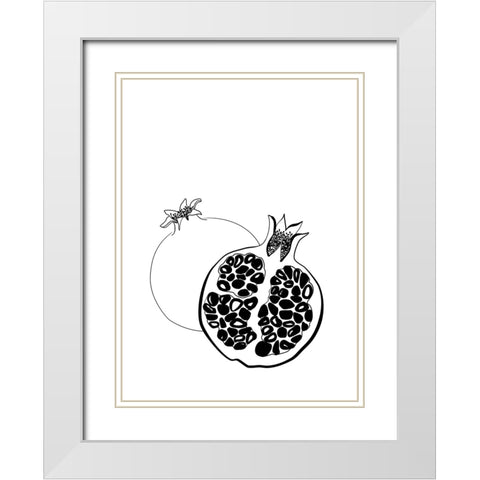 Line art pomegranates White Modern Wood Framed Art Print with Double Matting by Laiz Blursbyai, Rosana