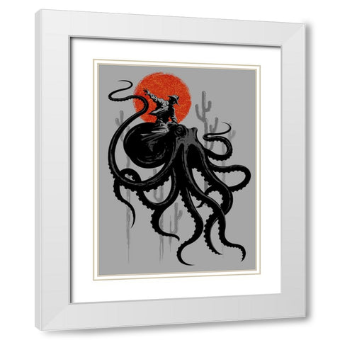 Riding The Octopus White Modern Wood Framed Art Print with Double Matting by Lawless, Adam