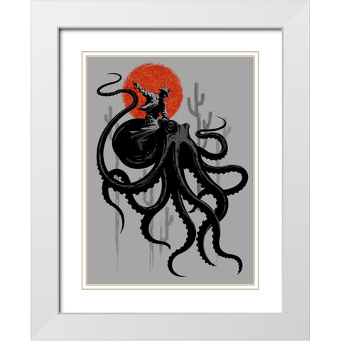 Riding The Octopus White Modern Wood Framed Art Print with Double Matting by Lawless, Adam