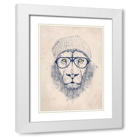Cool lion White Modern Wood Framed Art Print with Double Matting by Solti, Balazs