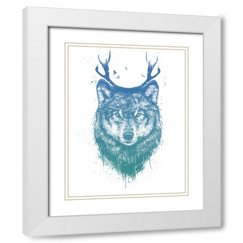 Deer wolf White Modern Wood Framed Art Print with Double Matting by Solti, Balazs