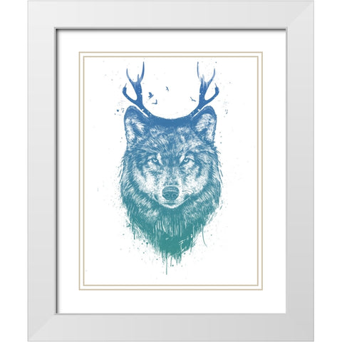 Deer wolf White Modern Wood Framed Art Print with Double Matting by Solti, Balazs