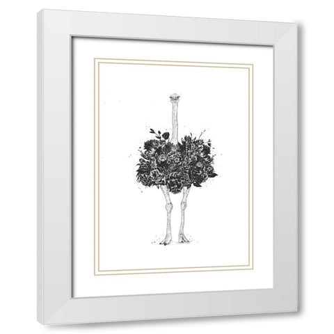 Floral ostrich White Modern Wood Framed Art Print with Double Matting by Solti, Balazs