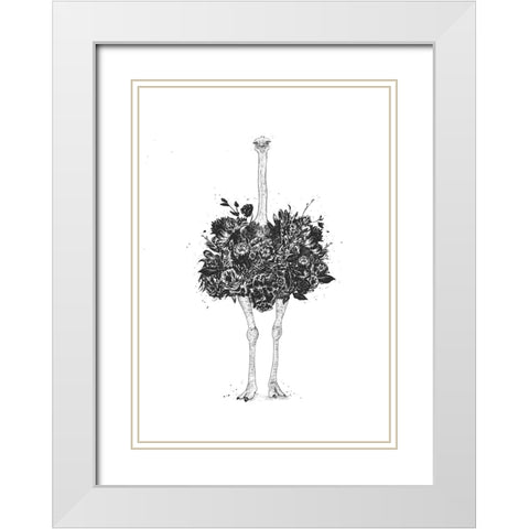 Floral ostrich White Modern Wood Framed Art Print with Double Matting by Solti, Balazs