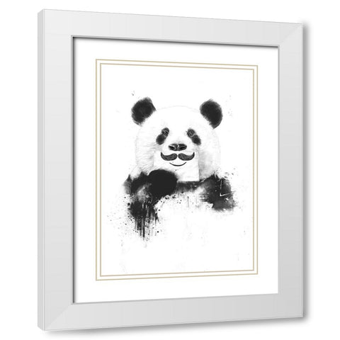Funny panda White Modern Wood Framed Art Print with Double Matting by Solti, Balazs