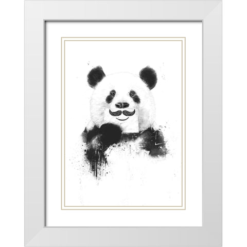 Funny panda White Modern Wood Framed Art Print with Double Matting by Solti, Balazs