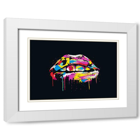 Colorful lips White Modern Wood Framed Art Print with Double Matting by Solti, Balazs
