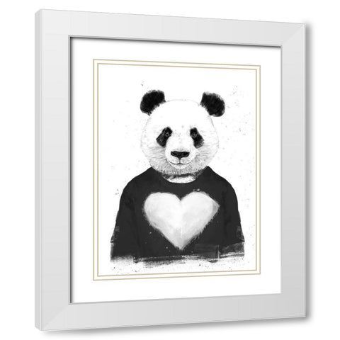 Lovely Panda White Modern Wood Framed Art Print with Double Matting by Solti, Balazs