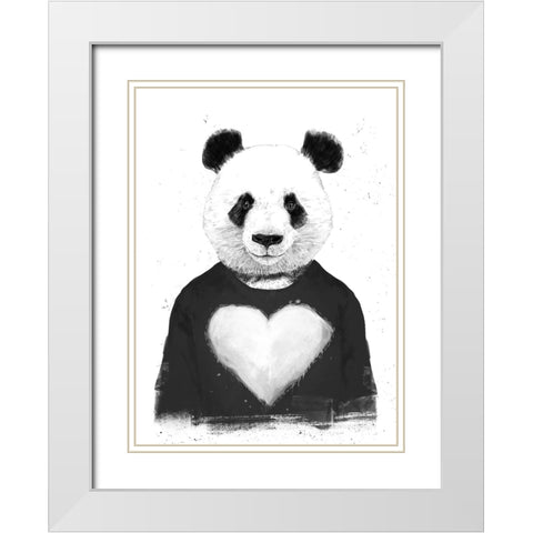 Lovely Panda White Modern Wood Framed Art Print with Double Matting by Solti, Balazs
