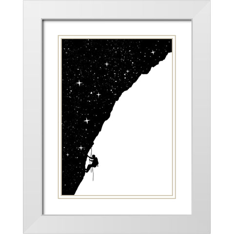 Night climbing (bw) White Modern Wood Framed Art Print with Double Matting by Solti, Balazs
