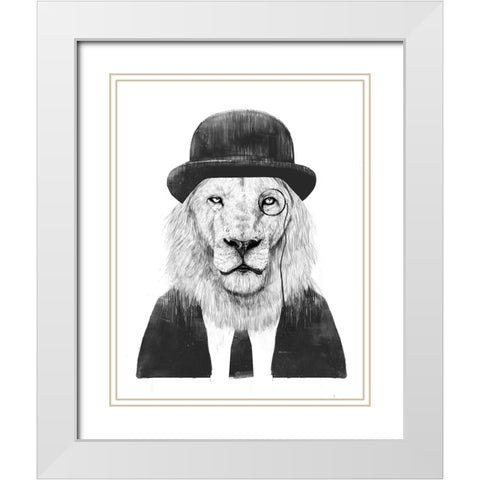 Sir Lion White Modern Wood Framed Art Print with Double Matting by Solti, Balazs