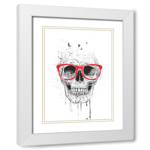 Skull with red glasses White Modern Wood Framed Art Print with Double Matting by Solti, Balazs