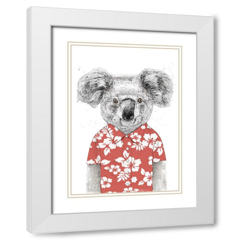 Summer koala (red) White Modern Wood Framed Art Print with Double Matting by Solti, Balazs