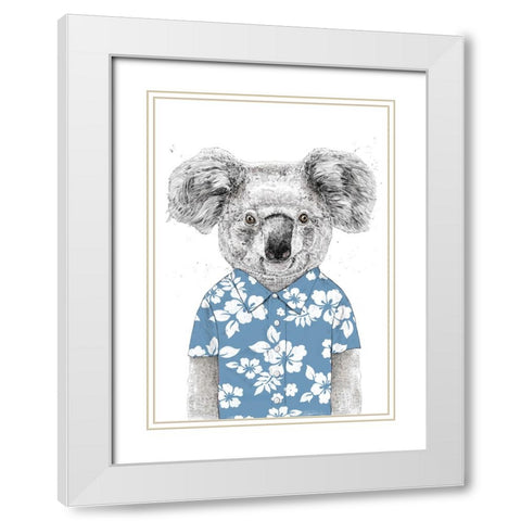 Summer Koala (blue) White Modern Wood Framed Art Print with Double Matting by Solti, Balazs