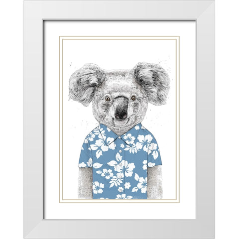 Summer Koala (blue) White Modern Wood Framed Art Print with Double Matting by Solti, Balazs