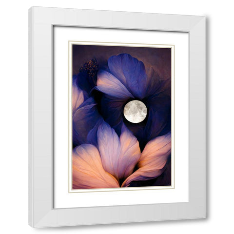 The Moon Flowers White Modern Wood Framed Art Print with Double Matting by Treechild