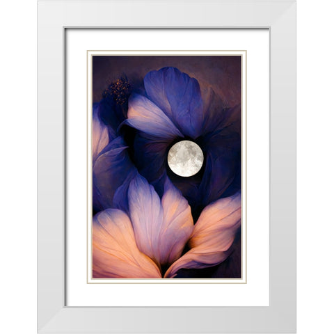The Moon Flowers White Modern Wood Framed Art Print with Double Matting by Treechild