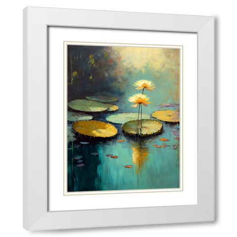 Water Lilies White Modern Wood Framed Art Print with Double Matting by Treechild