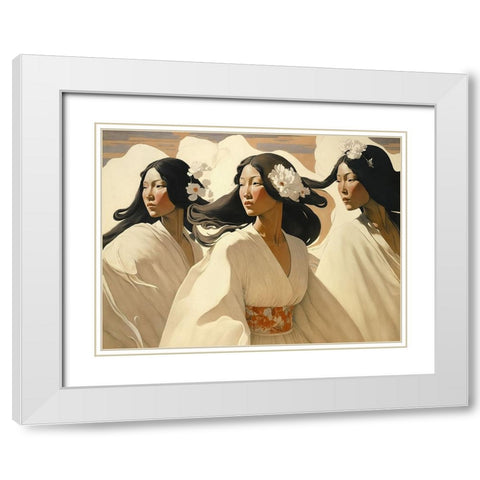 The Dance Of The Sisters White Modern Wood Framed Art Print with Double Matting by Treechild