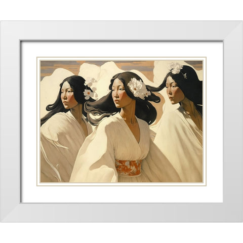 The Dance Of The Sisters White Modern Wood Framed Art Print with Double Matting by Treechild