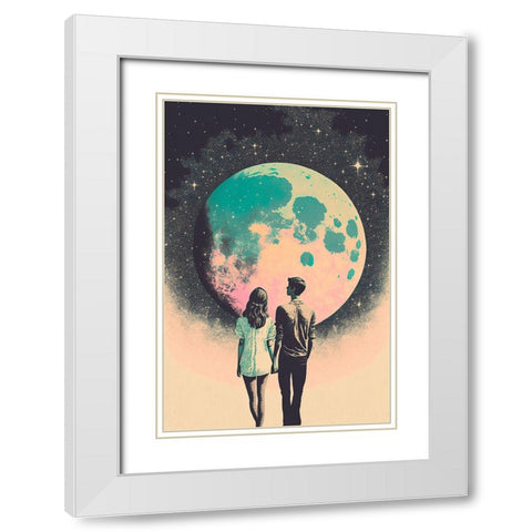 To The Moon And Back White Modern Wood Framed Art Print with Double Matting by Treechild