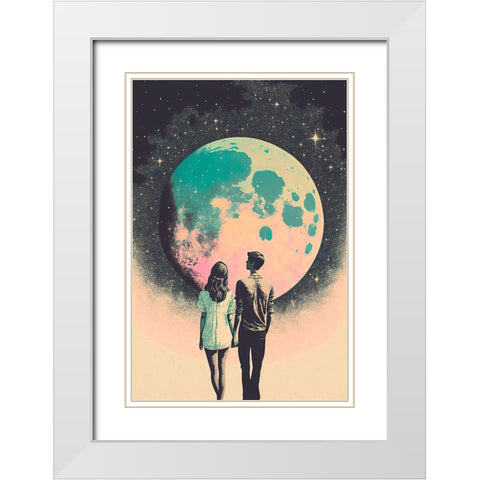 To The Moon And Back White Modern Wood Framed Art Print with Double Matting by Treechild