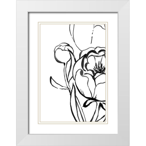 Anuman peony line art White Modern Wood Framed Art Print with Double Matting by Laiz Blursbyai, Rosana