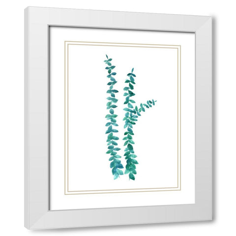 Watercolor eucalyptus branches in teal White Modern Wood Framed Art Print with Double Matting by Laiz Blursbyai, Rosana