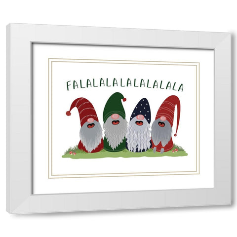 Fa la la la la gnomes White Modern Wood Framed Art Print with Double Matting by Laiz Blursbyai, Rosana
