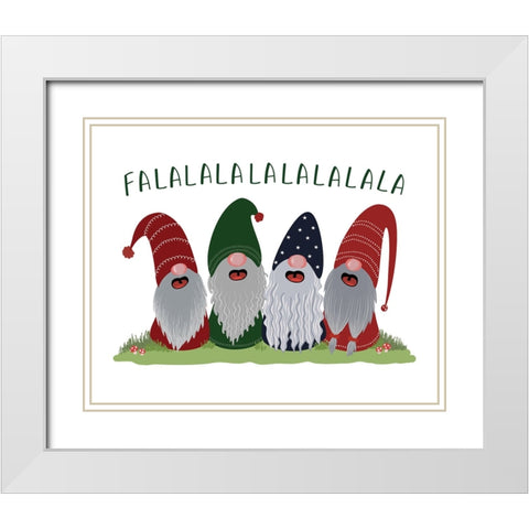 Fa la la la la gnomes White Modern Wood Framed Art Print with Double Matting by Laiz Blursbyai, Rosana