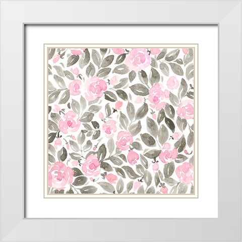 Miriam flowers in pink White Modern Wood Framed Art Print with Double Matting by Laiz Blursbyai, Rosana