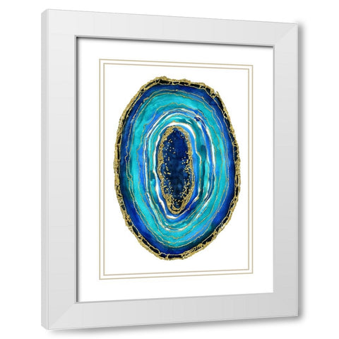 Turquoise and blue geode White Modern Wood Framed Art Print with Double Matting by Blursbyai, Rosana Laiz