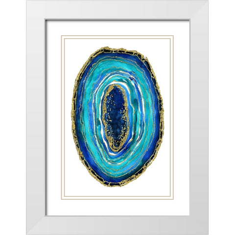 Turquoise and blue geode White Modern Wood Framed Art Print with Double Matting by Blursbyai, Rosana Laiz