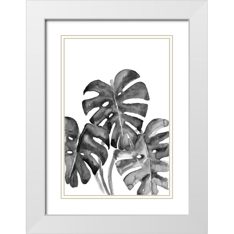 Monstera leaves in loose watercolor bw White Modern Wood Framed Art Print with Double Matting by Laiz Blursbyai, Rosana