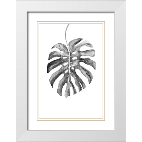 BW monstera leaf White Modern Wood Framed Art Print with Double Matting by Laiz Blursbyai, Rosana