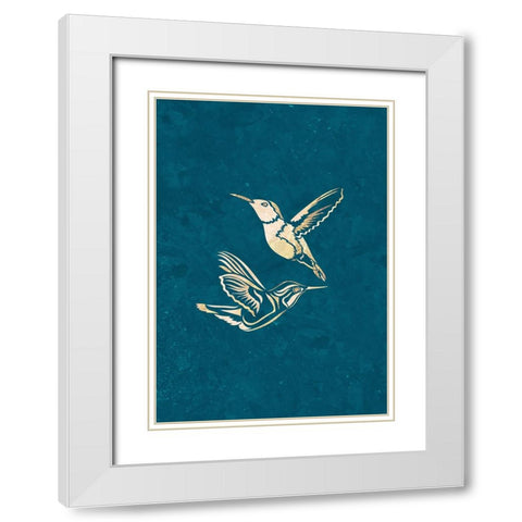 Gold Hummingbird Line art Silhouettes 1 White Modern Wood Framed Art Print with Double Matting by Manovski, Sarah