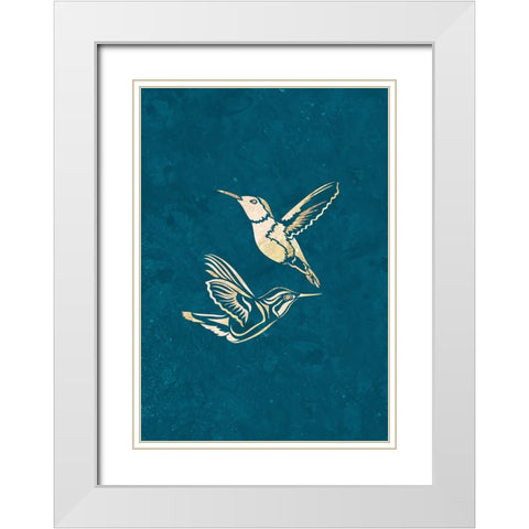Gold Hummingbird Line art Silhouettes 1 White Modern Wood Framed Art Print with Double Matting by Manovski, Sarah