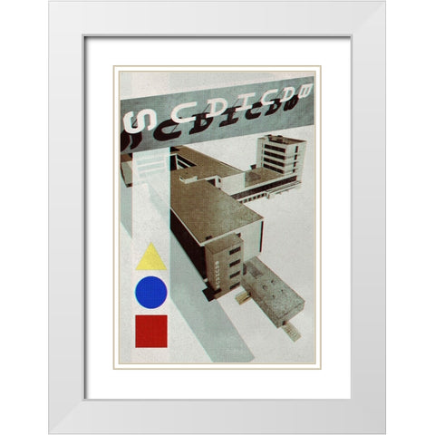 Bauhaus Dessau architecture in vintage magazine style III White Modern Wood Framed Art Print with Double Matting by Blursbyai, Rosana Laiz
