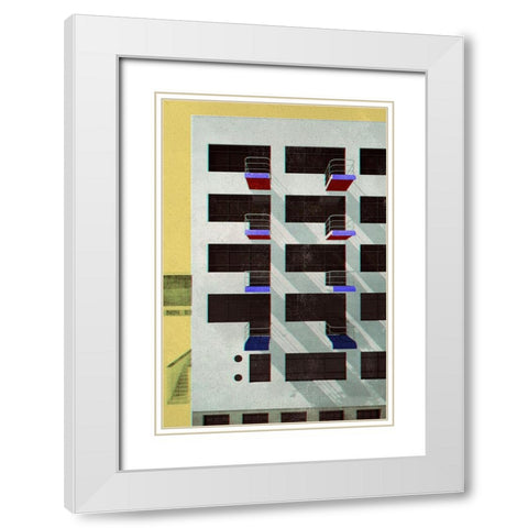 Bauhaus Dessau architecture in vintage magazine style V White Modern Wood Framed Art Print with Double Matting by Laiz Blursbyai, Rosana