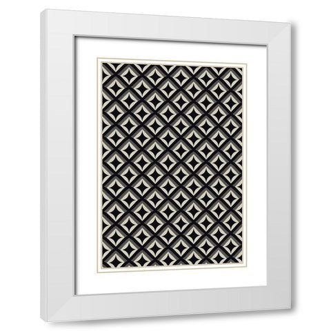 Black And White Tile Pattern White Modern Wood Framed Art Print with Double Matting by Treechild